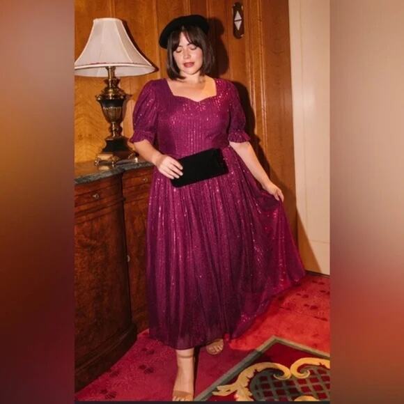 Ivy City Co Clara Dress in Plum Sequins‎ plus size 2x new with tag valentines - Picture 6 of 7
